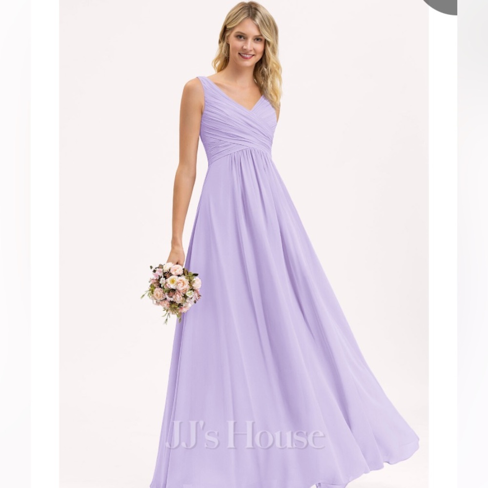 A-line V-Neck Floor-Lenght Chiffon Dress with Pleated Bodice (Lilac)